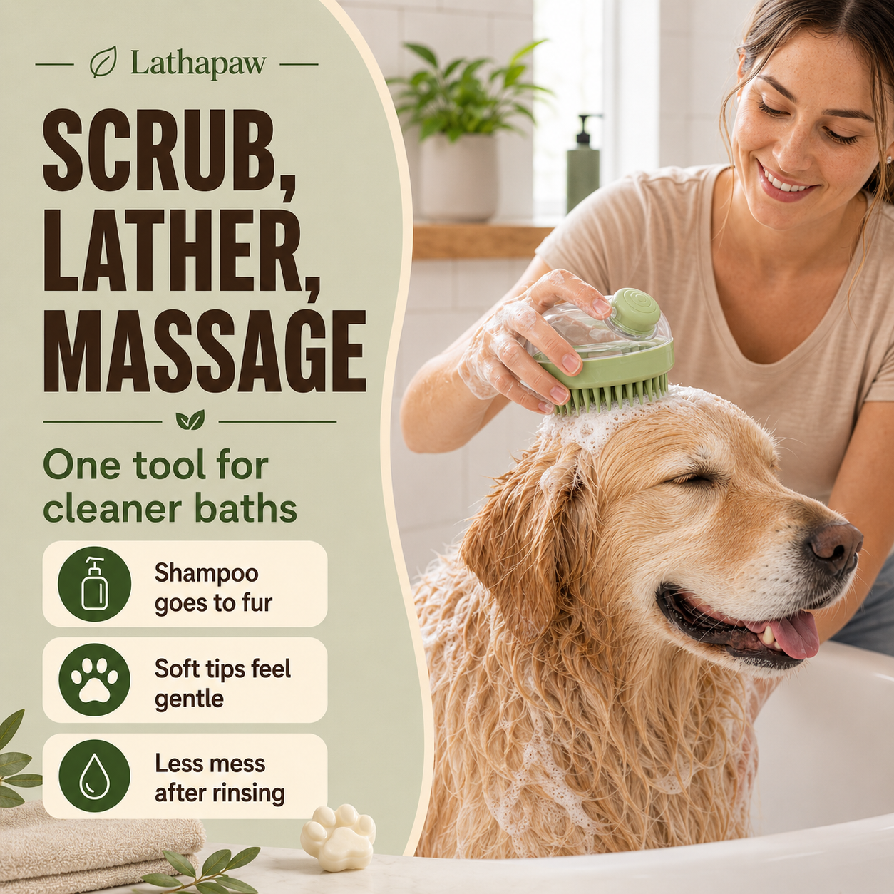 Lathapaw LathaBrush scrub lather massage dog bath square